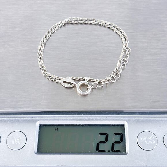 Vintage Italy Sterling Silver 925 Rope Chain Anklet 9"-10.25" - Picture 3 of 4